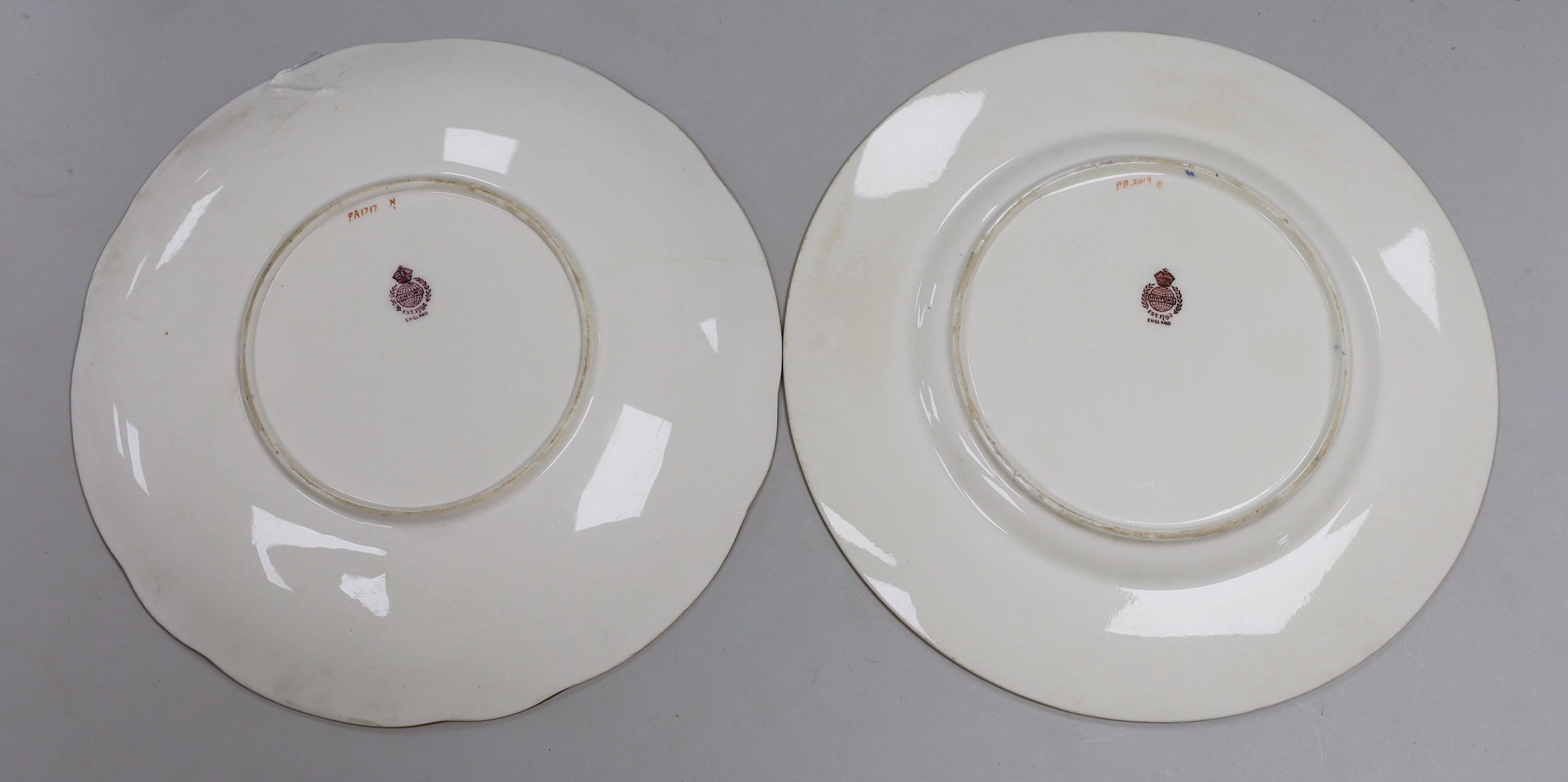 Two Minton fruit painted plates, both signed, one K. Dean, 23cm diameter